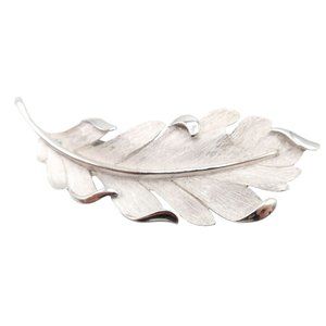 Vintage TRIFARI Brushed Silver Tone Leaf Fashion Brooch Pin 3"x1"